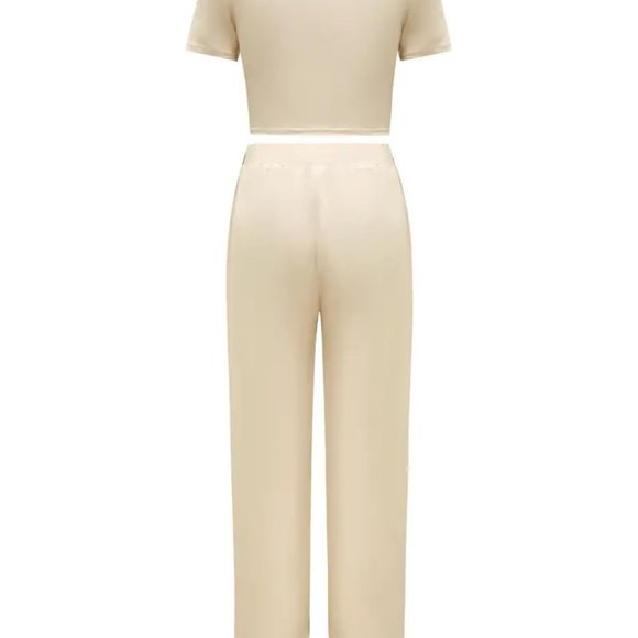 Boho Summer Two Piece Cropped T-shirt & High Waist Wide Leg Outfit NWOT - Picture 2 of 3